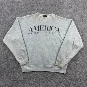 Vintage Perry Ellis America Sweatshirt Mens Large Gray Crewneck Pullover Graphic